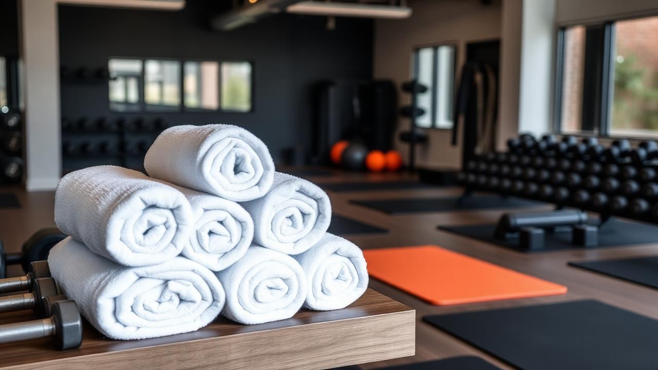 Fitness studio floor with equipment and a towel station in Decatur, Georgia