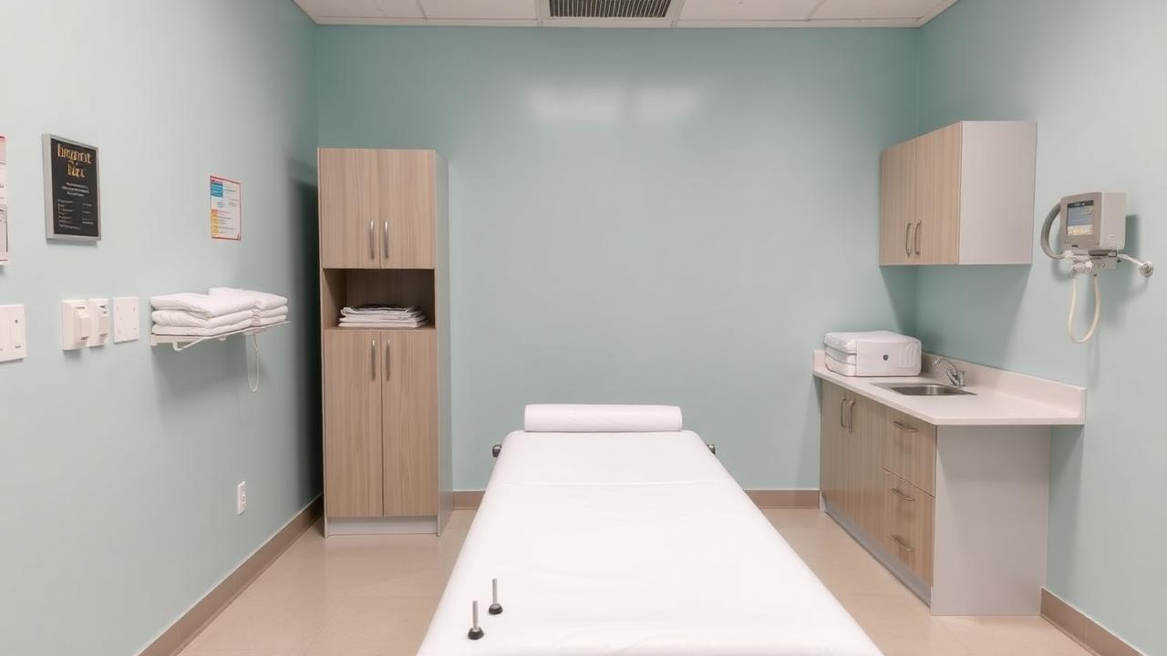 Clean urgent care exam room with fresh linens in Decatur, Georgia