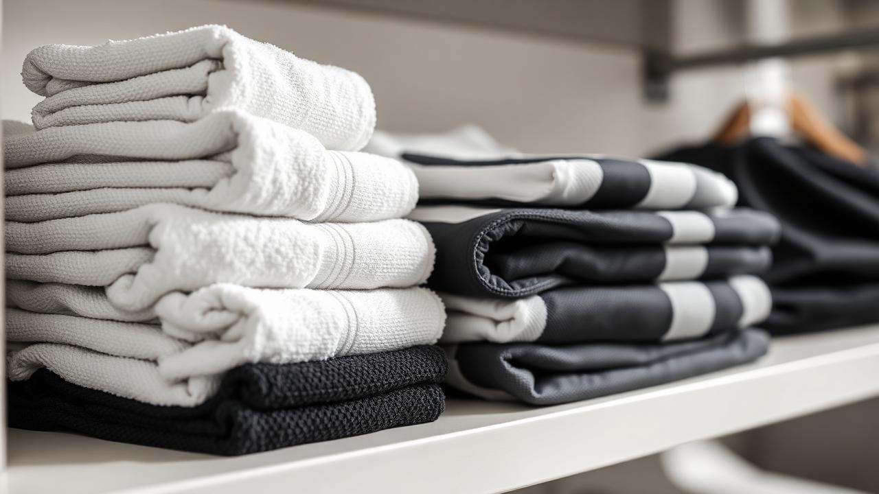 Folded stack of clean salon towels and capes for a Decatur barbershop